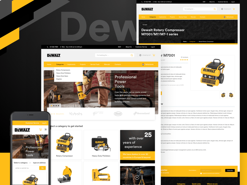 DeWalt电动工具品牌概念电子商务网站模板插图